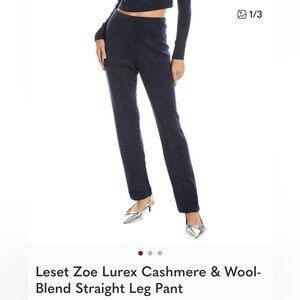 LESET Shimmering Navy Knit Zoe lurex straight leg pant. Cashmere blend. New